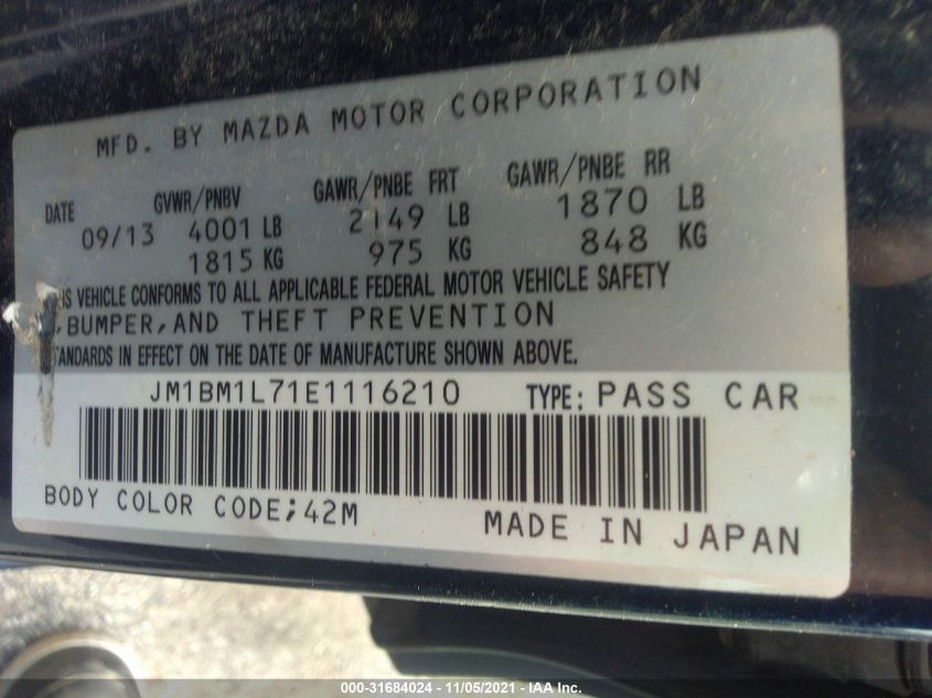 2014 MAZDA MAZDA3 I TOURING JM1BM1L71E1116210