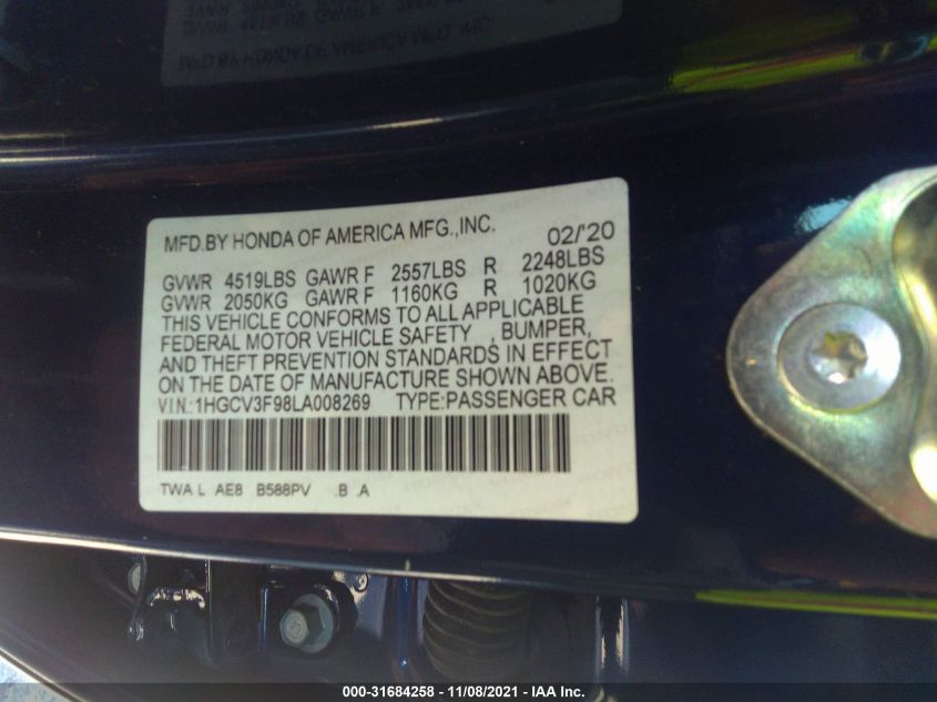 2020 HONDA ACCORD HYBRID TOURING 1HGCV3F98LA008269