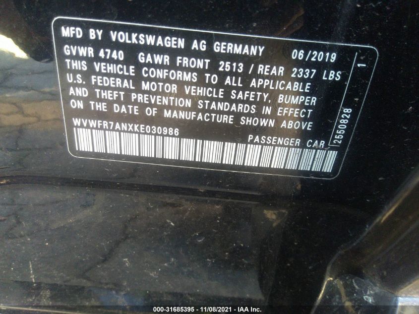 2019 VOLKSWAGEN ARTEON SE R-LINE WVWFR7ANXKE030986