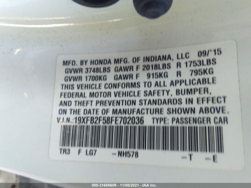 2015 HONDA CIVIC LX - 19XFB2F58FE702036