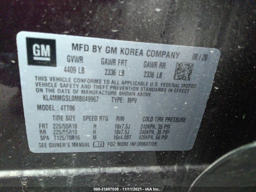2021 BUICK ENCORE GX ESSENCE KL4MMGSL0MB049967