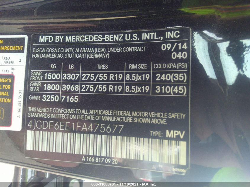 2015 MERCEDES-BENZ GL-CLASS GL 450 4JGDF6EE1FA475677