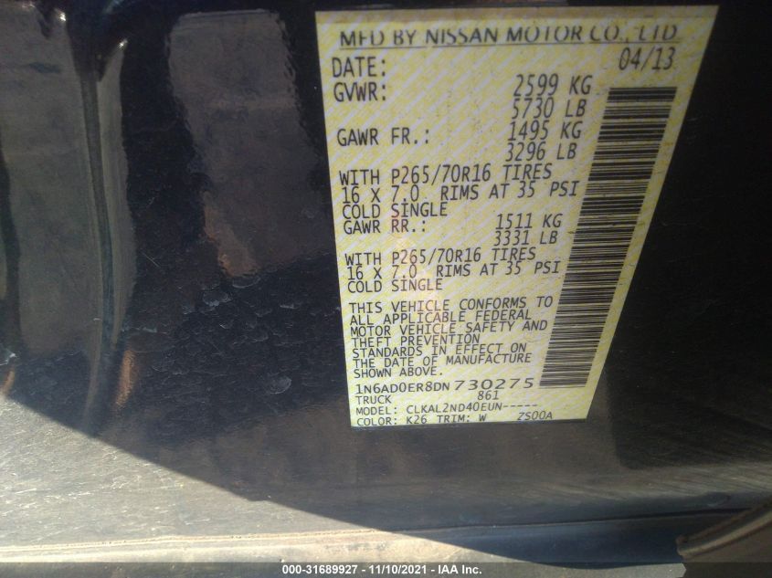 2013 NISSAN FRONTIER SV 1N6AD0ER8DN730275