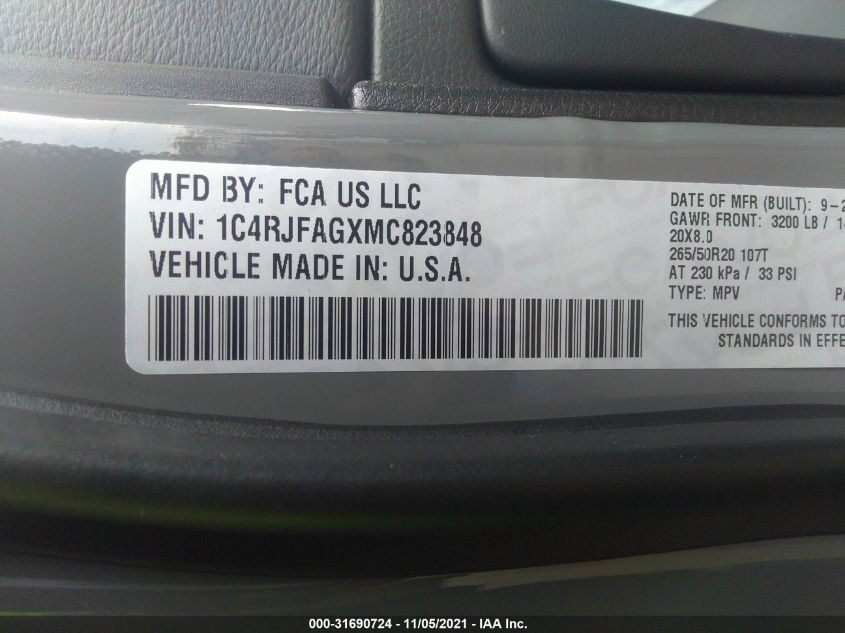 2021 JEEP GRAND CHEROKEE LAREDO X 1C4RJFAGXMC823848