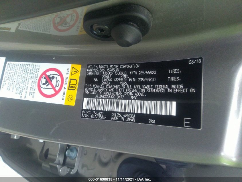 2018 LEXUS RX RX 350L JTJDZKCA8J2010477