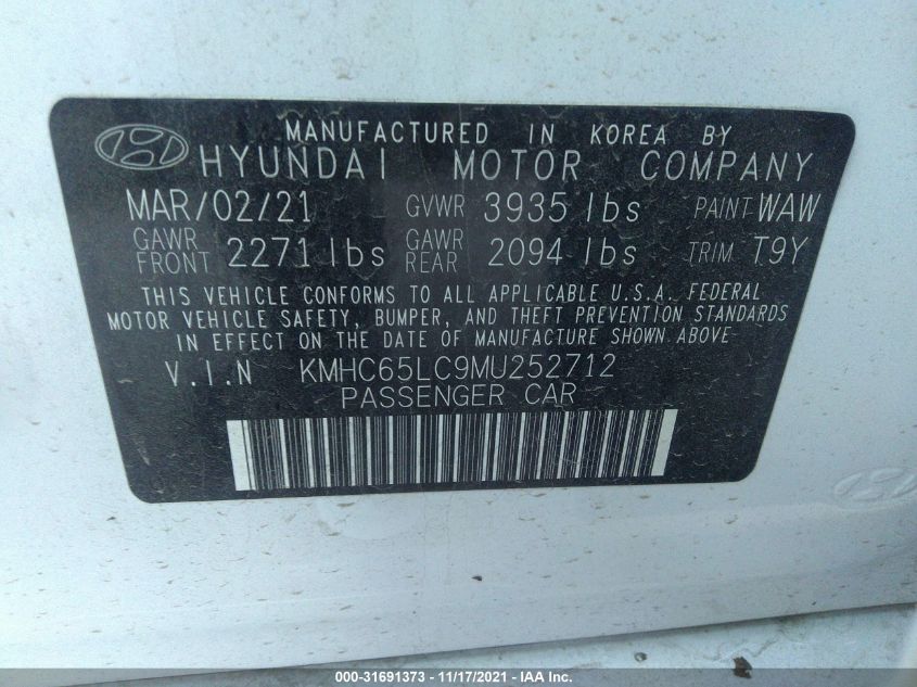 2021 HYUNDAI IONIQ HYBRID BLUE KMHC65LC9MU252712