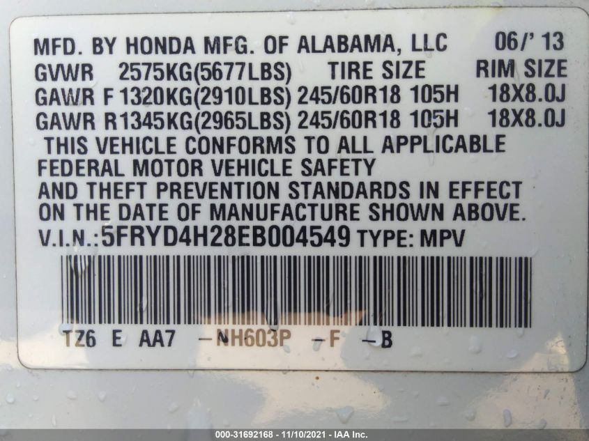 2014 ACURA MDX 5FRYD4H28EB004549