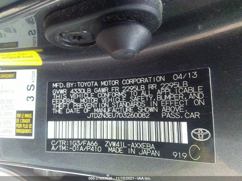 2013 TOYOTA PRIUS V FIVE JTDZN3EU7D3260082