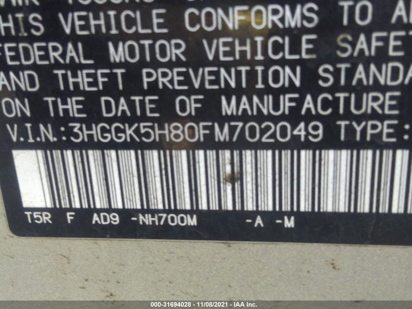 2015 HONDA FIT EX-L/EX 3HGGK5H80FM702049