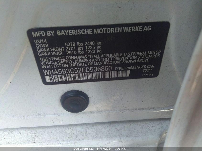 2014 BMW 5 SERIES 535I XDRIVE WBA5B3C52ED536860