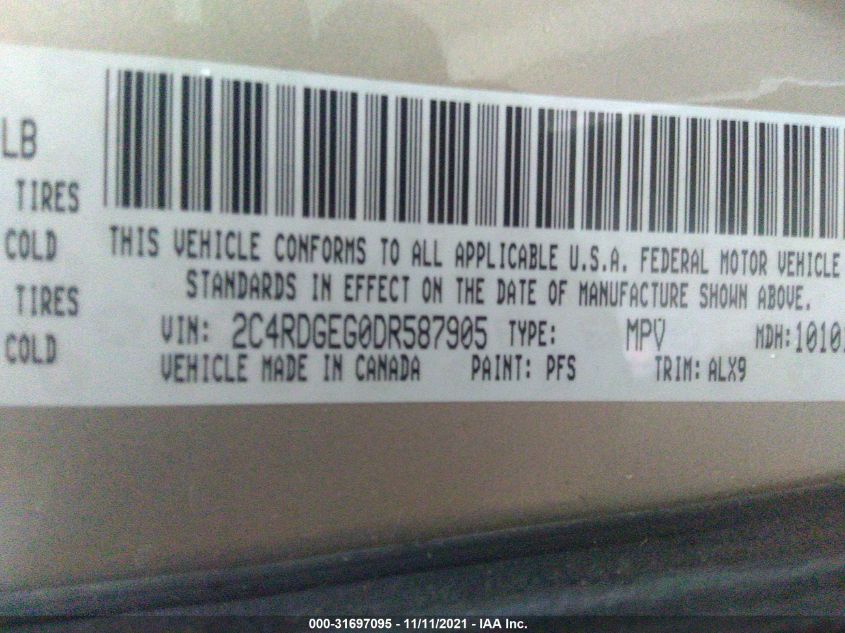2013 DODGE GRAND CARAVAN R/T 2C4RDGEG0DR587905