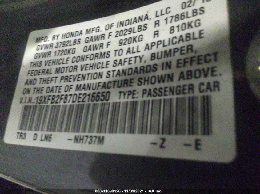 2013 HONDA CIVIC SDN EX 19XFB2F87DE216650