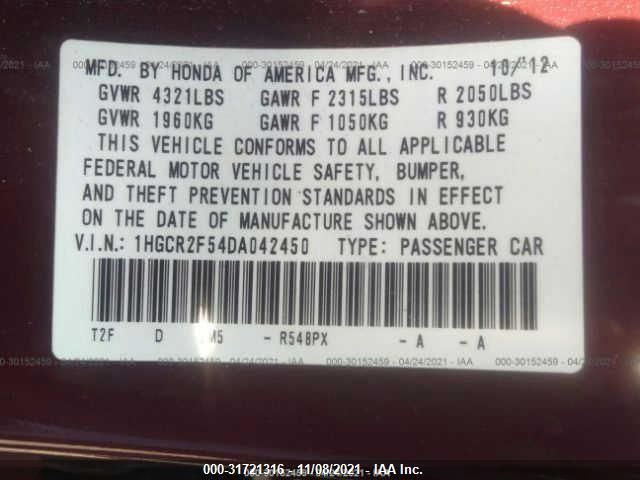 2013 HONDA ACCORD SDN SPORT 1HGCR2F54DA042450