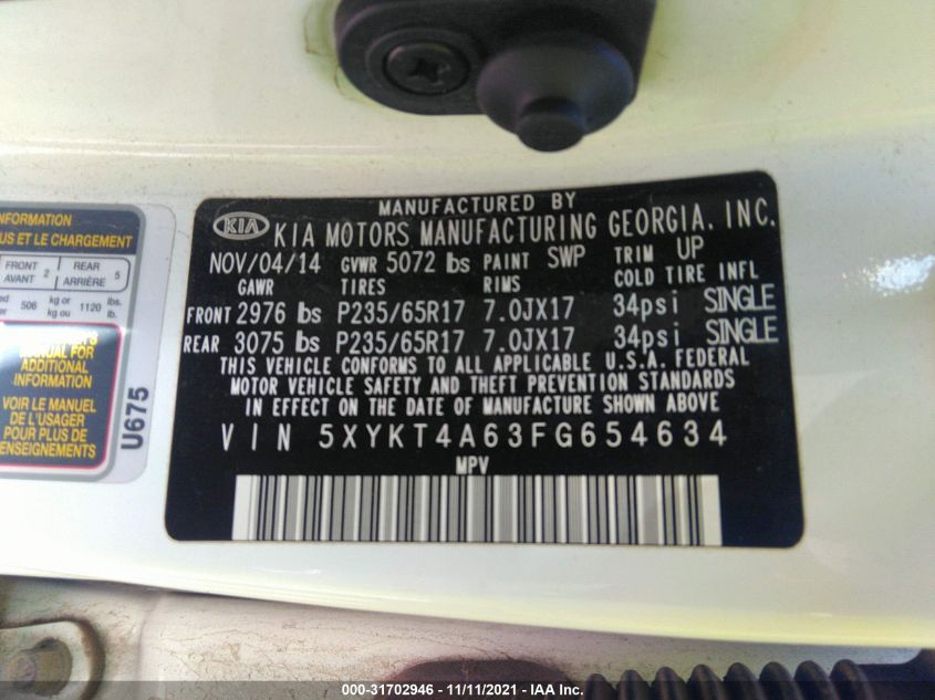 2015 KIA SORENTO LX 5XYKT4A63FG654634
