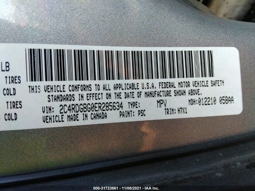 2014 DODGE GRAND CARAVAN SE 2C4RDGBG0ER285634