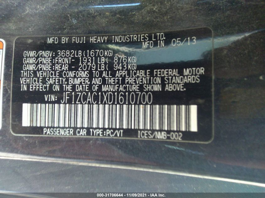 2013 SUBARU BRZ LIMITED JF1ZCAC1XD1610700