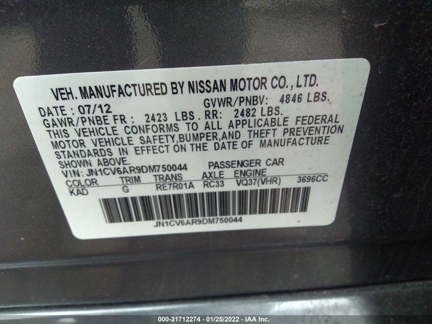 2013 INFINITI G37 SEDAN X JN1CV6AR9DM750044