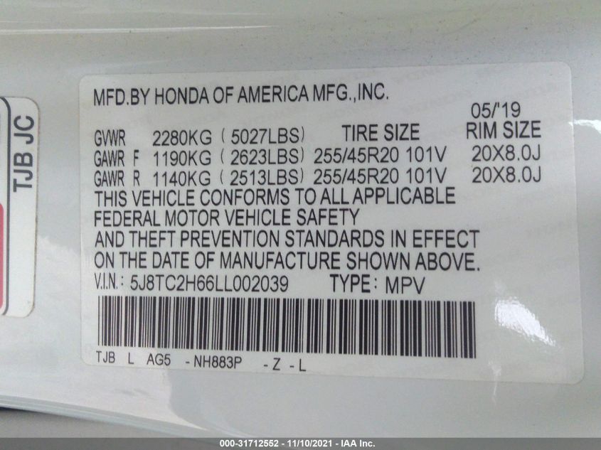 2020 ACURA RDX W/A-SPEC PKG 5J8TC2H66LL002039