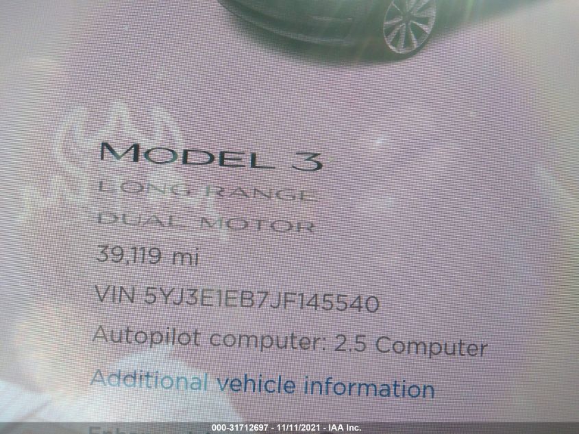 2018 TESLA MODEL 3 LONG RANGE 5YJ3E1EB7JF145540