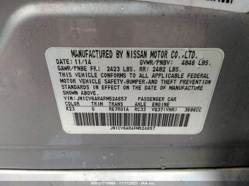 2015 INFINITI Q40 JN1CV6AR4FM524657