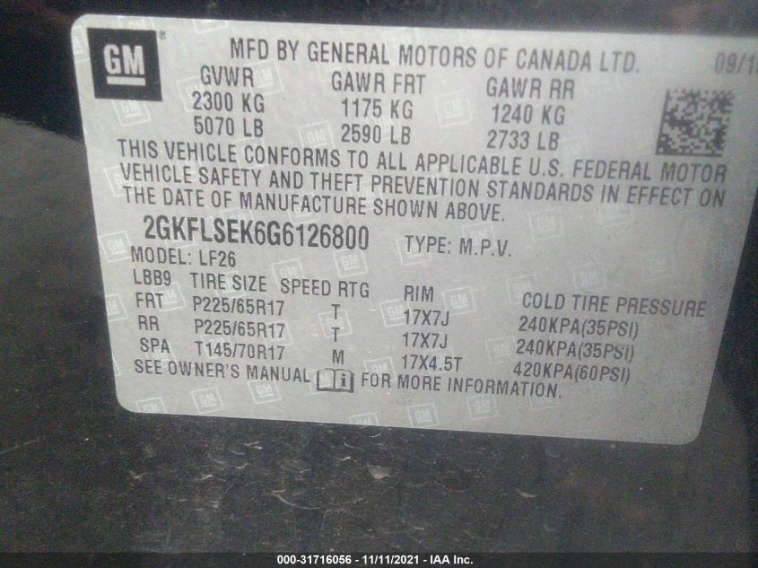 2016 GMC TERRAIN SLE 2GKFLSEK6G6126800