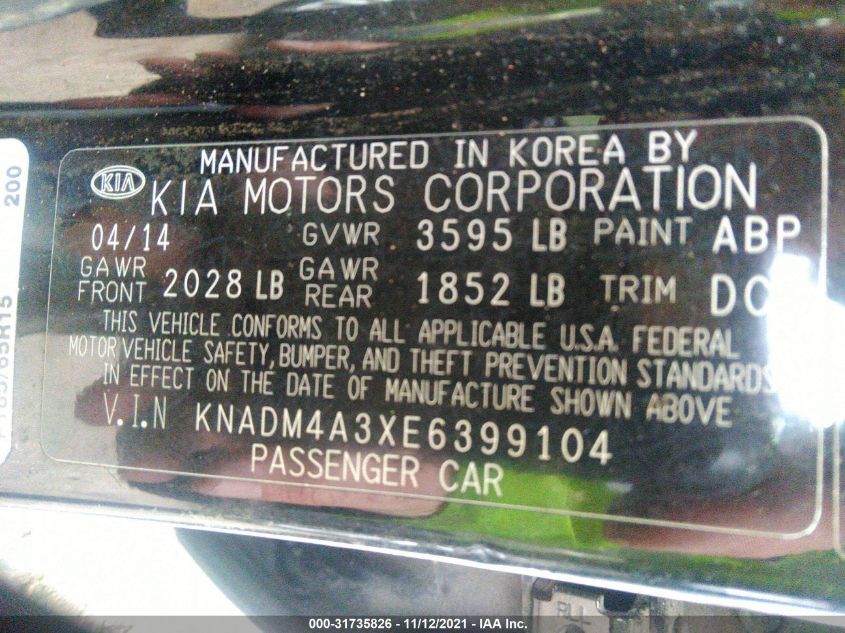 2014 KIA RIO LX KNADM4A3XE6399104