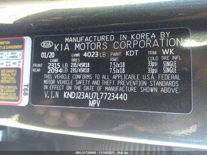 2020 KIA SOUL X-LINE KNDJ23AU7L7723440