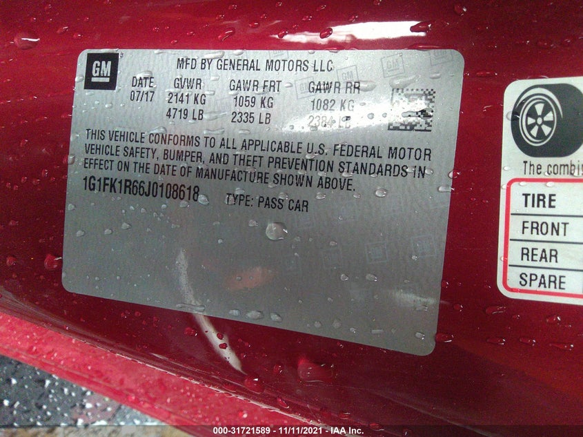 Auction sale of the 2018 Chevrolet Camaro , vin: 1G1FK1R66J0108618, lot number: 31721589