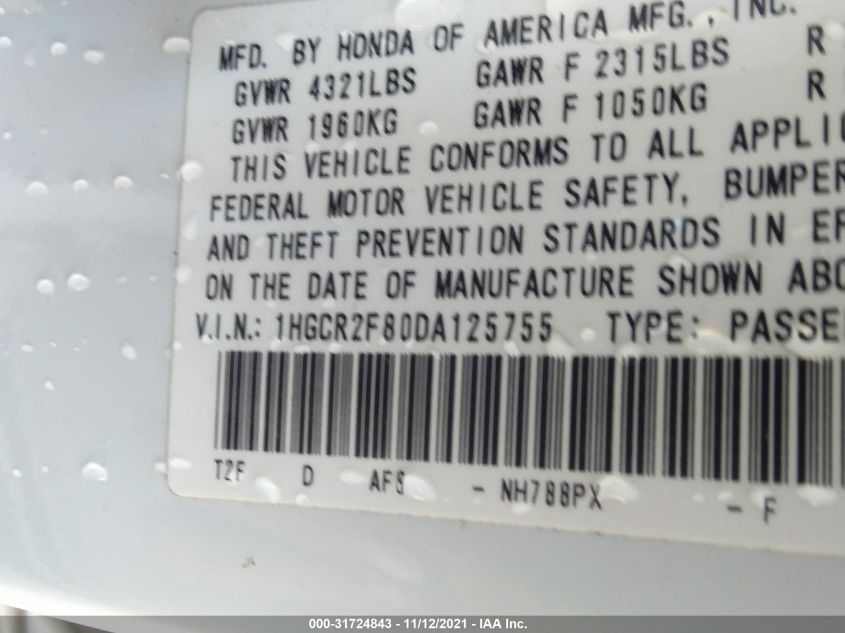 2013 HONDA ACCORD SDN EX-L 1HGCR2F80DA125755