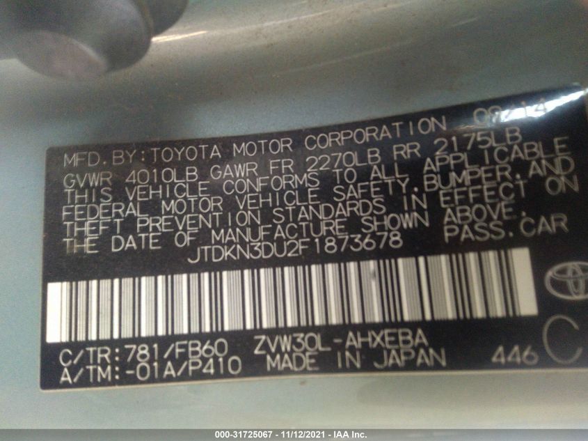 2015 TOYOTA PRIUS FOUR JTDKN3DU2F1873678