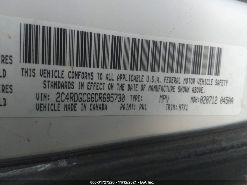 2013 DODGE GRAND CARAVAN SXT 2C4RDGCG6DR685730