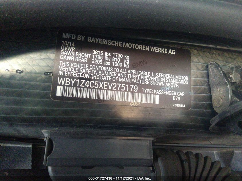 2014 BMW I3 WBY1Z4C5XEV275179