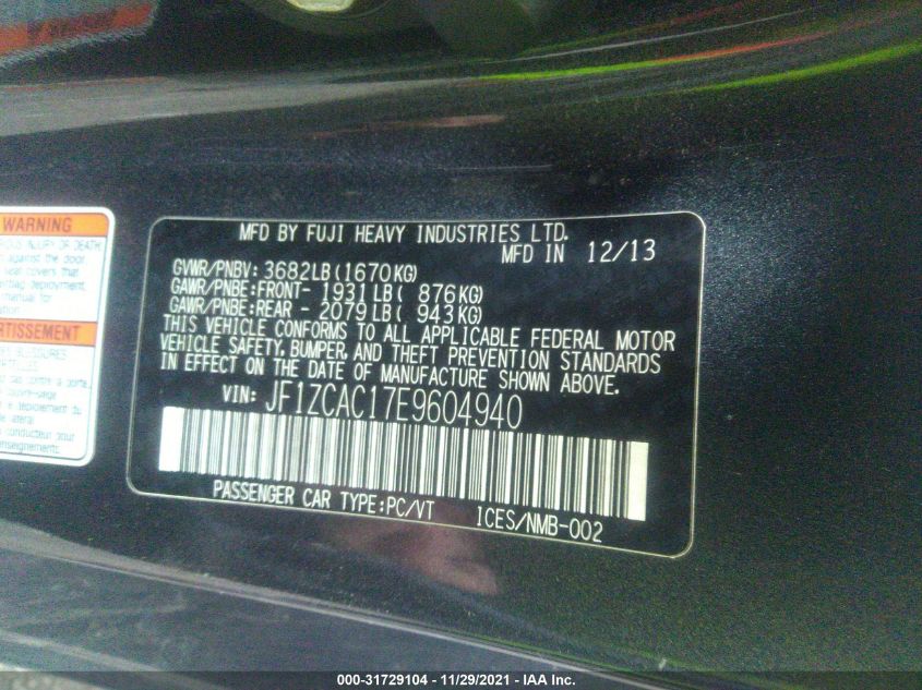 2014 SUBARU BRZ LIMITED JF1ZCAC17E9604940