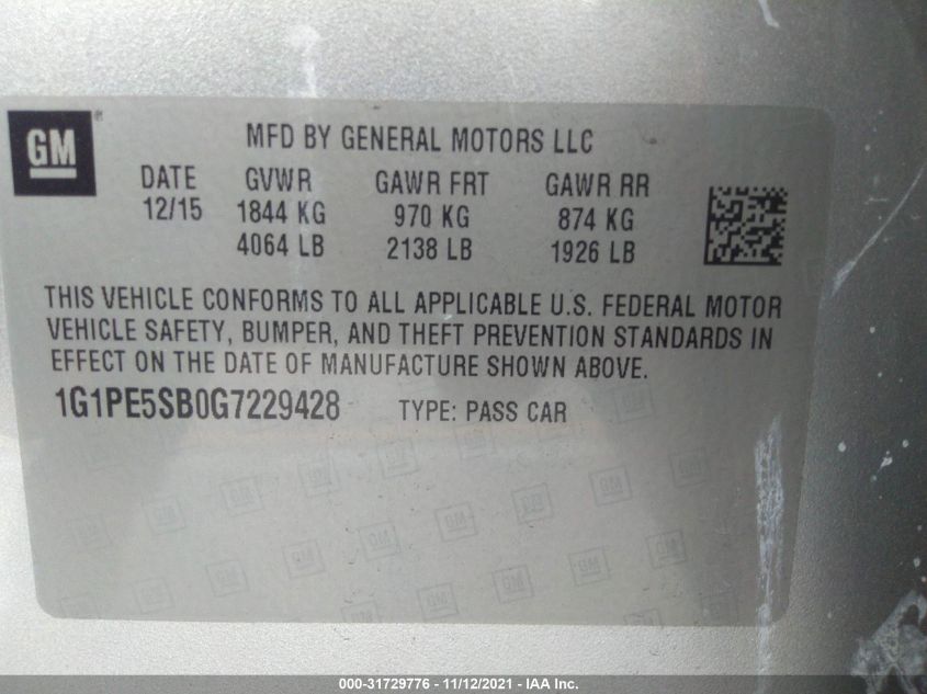 2016 CHEVROLET CRUZE LIMITED LT 1G1PE5SB0G7229428