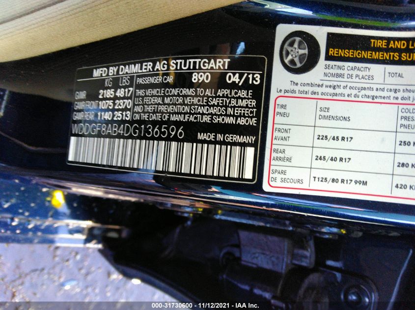 2013 MERCEDES-BENZ C-CLASS C 300 WDDGF8AB4DG136596