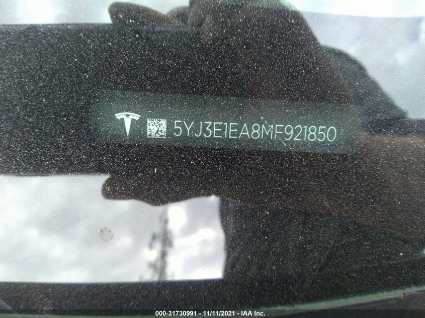 2021 TESLA MODEL 3 STANDARD RANGE PLUS 5YJ3E1EA8MF921850