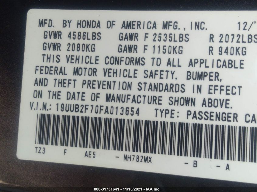 2015 ACURA TLX V6 ADVANCE 19UUB2F70FA013654