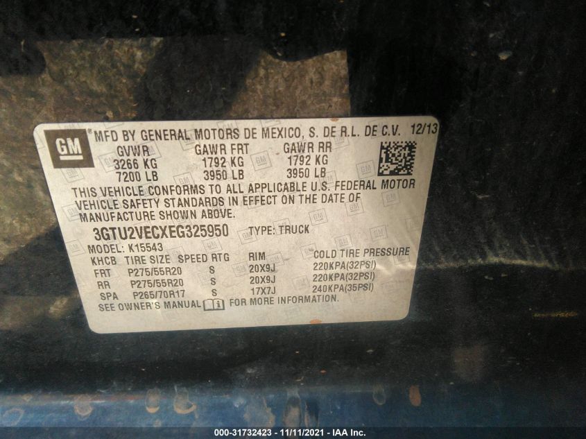 2014 GMC SIERRA 1500 SLT 3GTU2VECXEG325950