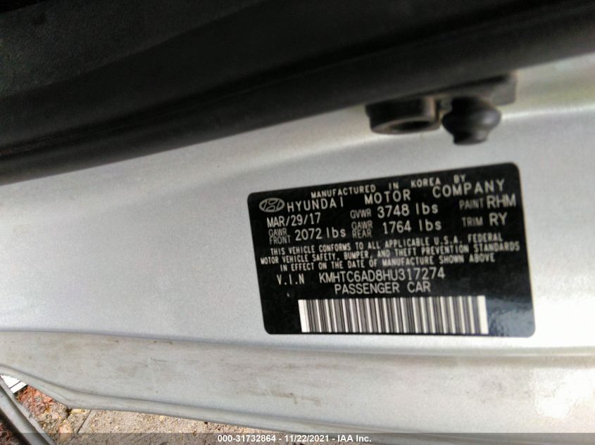 2017 HYUNDAI VELOSTER VALUE EDITION KMHTC6AD8HU317274