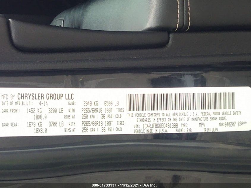 2014 JEEP GRAND CHEROKEE LIMITED 1C4RJFBG6EC491388
