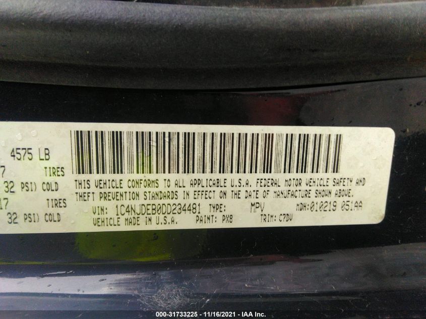 2013 JEEP COMPASS LATITUDE 1C4NJDEB0DD234481