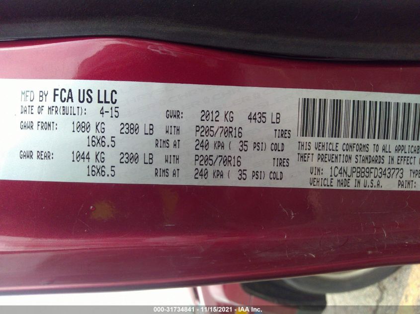 2015 JEEP PATRIOT SPORT 1C4NJPBB9FD343773