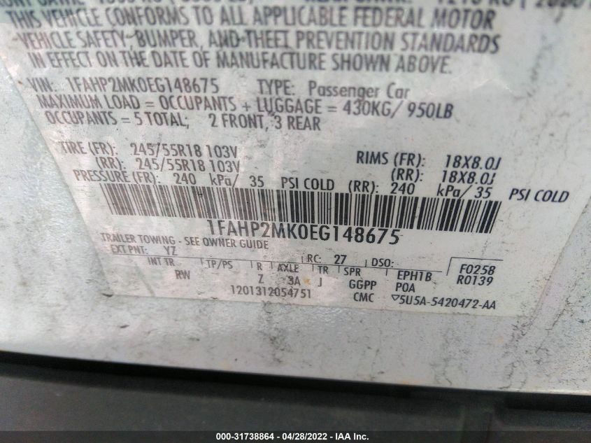 2014 FORD SEDAN POLICE INTERCEPTOR 1FAHP2MK0EG148675