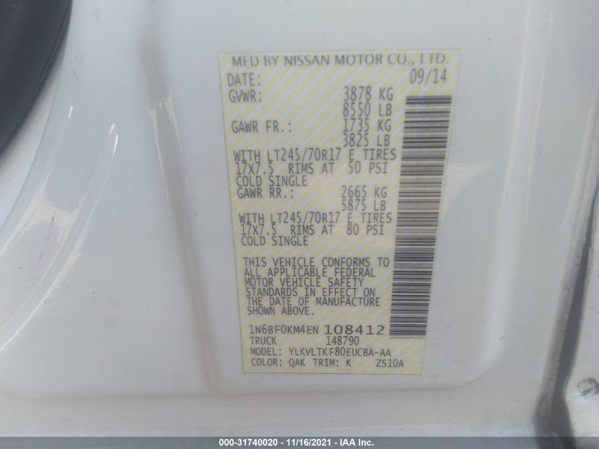 2014 NISSAN NV SV 1N6BF0KM4EN108412