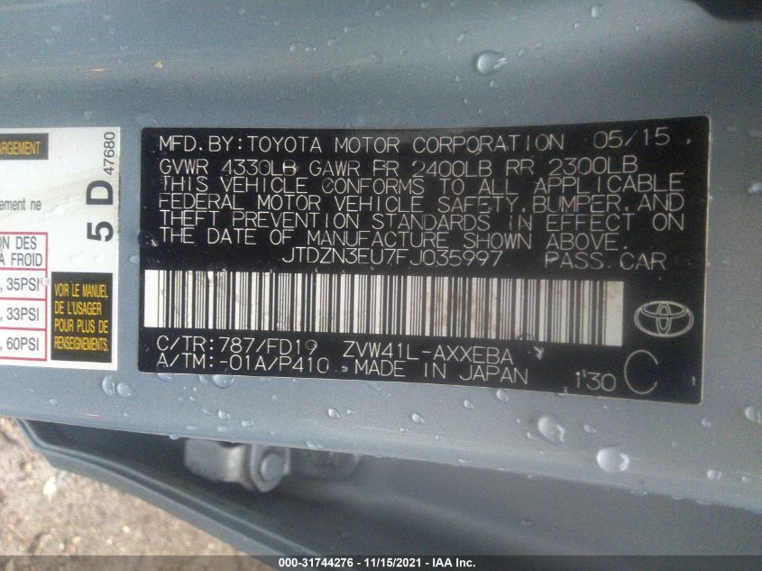 2015 TOYOTA PRIUS V TWO/FIVE/THREE/FOUR JTDZN3EU7FJ035997