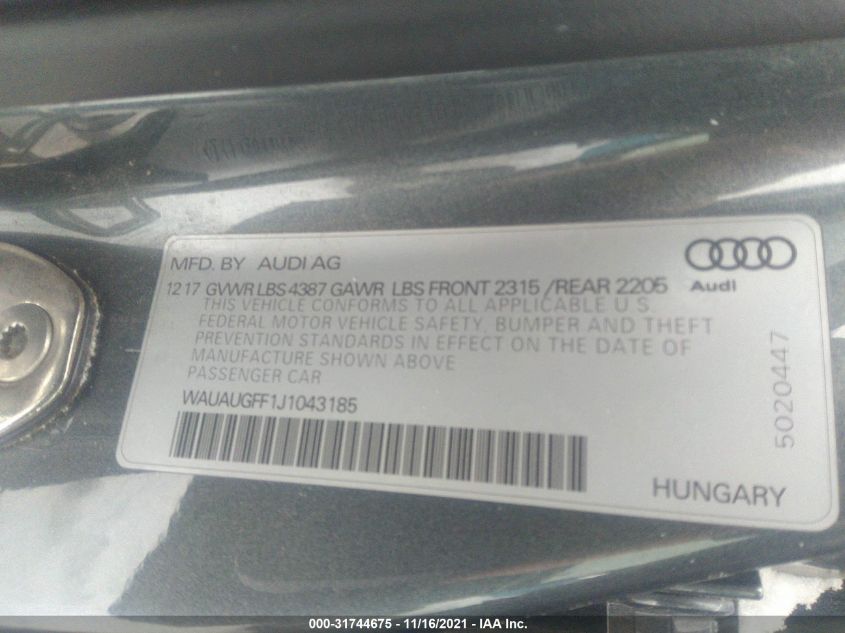 2018 AUDI A3 SEDAN PREMIUM/TECH PREMIUM WAUAUGFF1J1043185