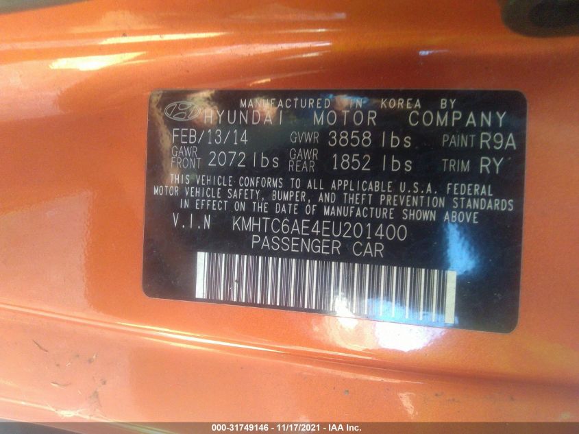 2014 HYUNDAI VELOSTER TURBO KMHTC6AE4EU201400