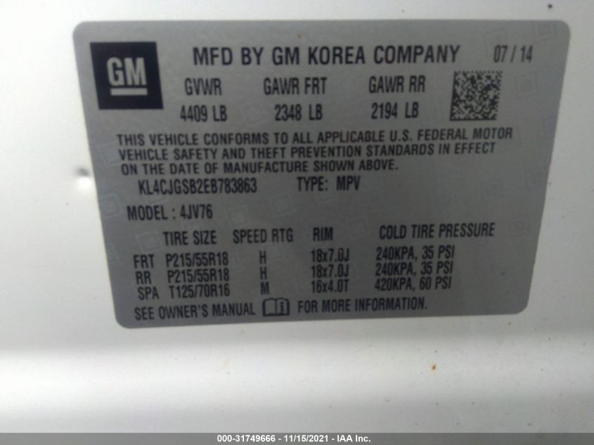 2014 BUICK ENCORE LEATHER KL4CJGSB2EB783863
