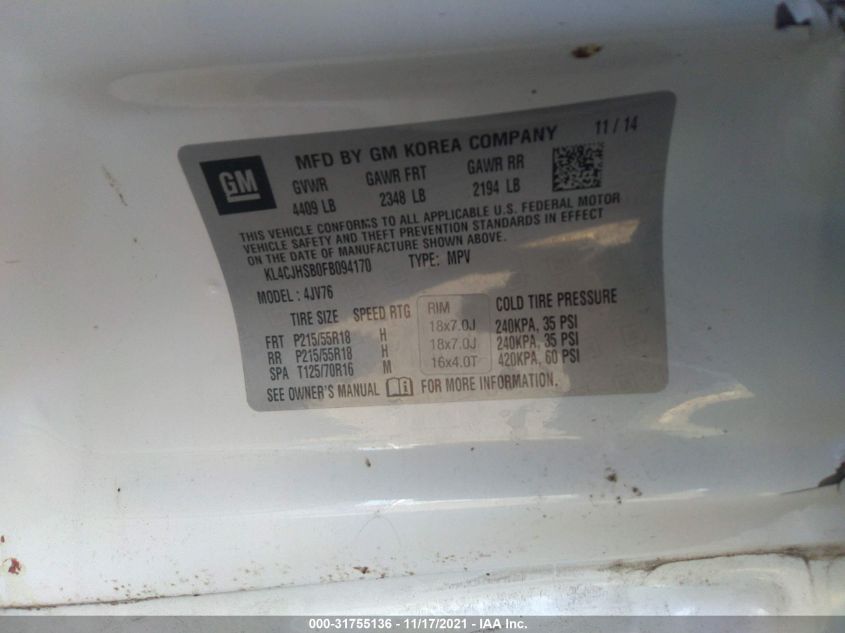 2015 BUICK ENCORE PREMIUM KL4CJHSB0FB094170