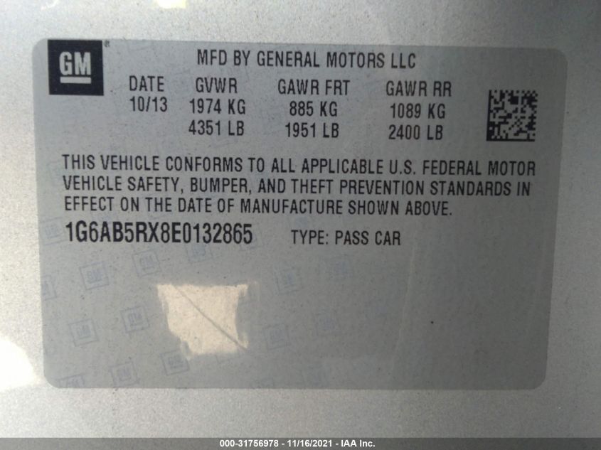 2014 CADILLAC ATS LUXURY RWD 1G6AB5RX8E0132865